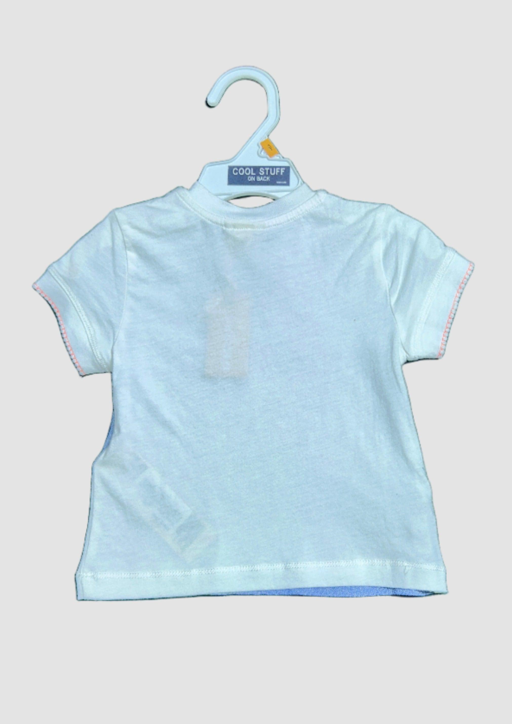 تي شيرت ديزل للأطفال مقاس 6 أشهر باللون الأبيض والأزرق