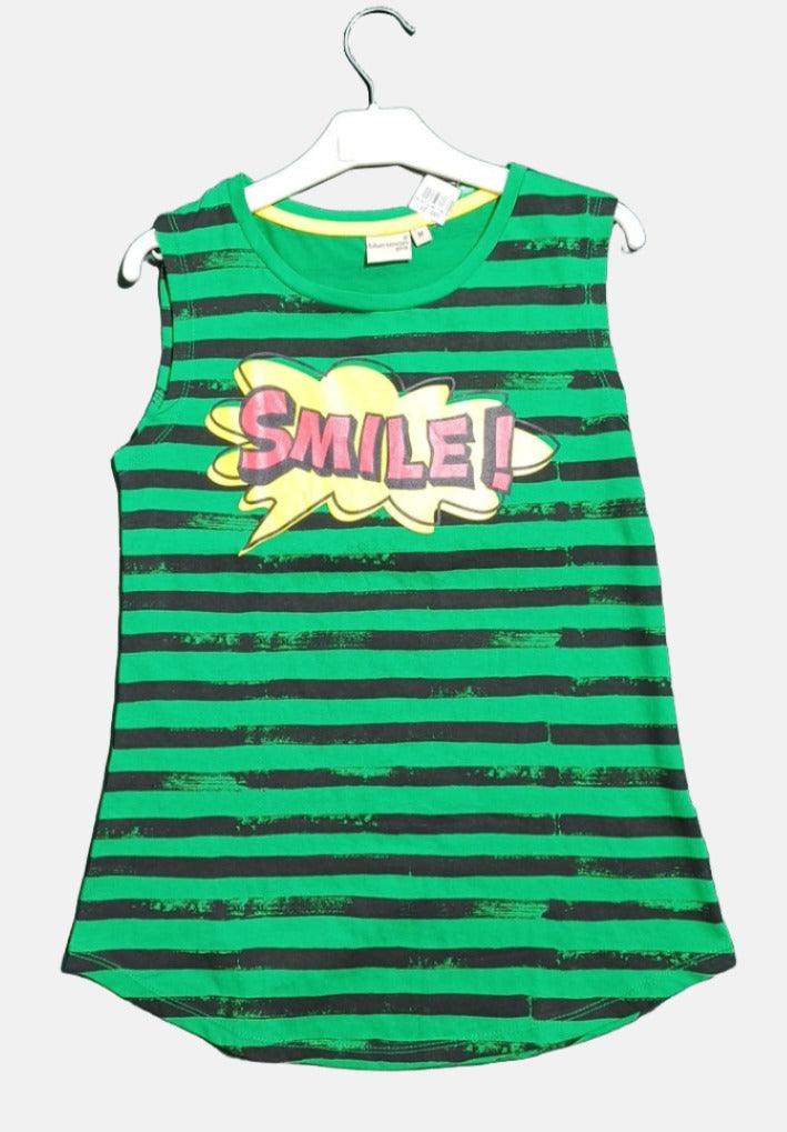 BLUE SEVEN GIRLS M T-SHIRT GREEN BLACK STRIPE