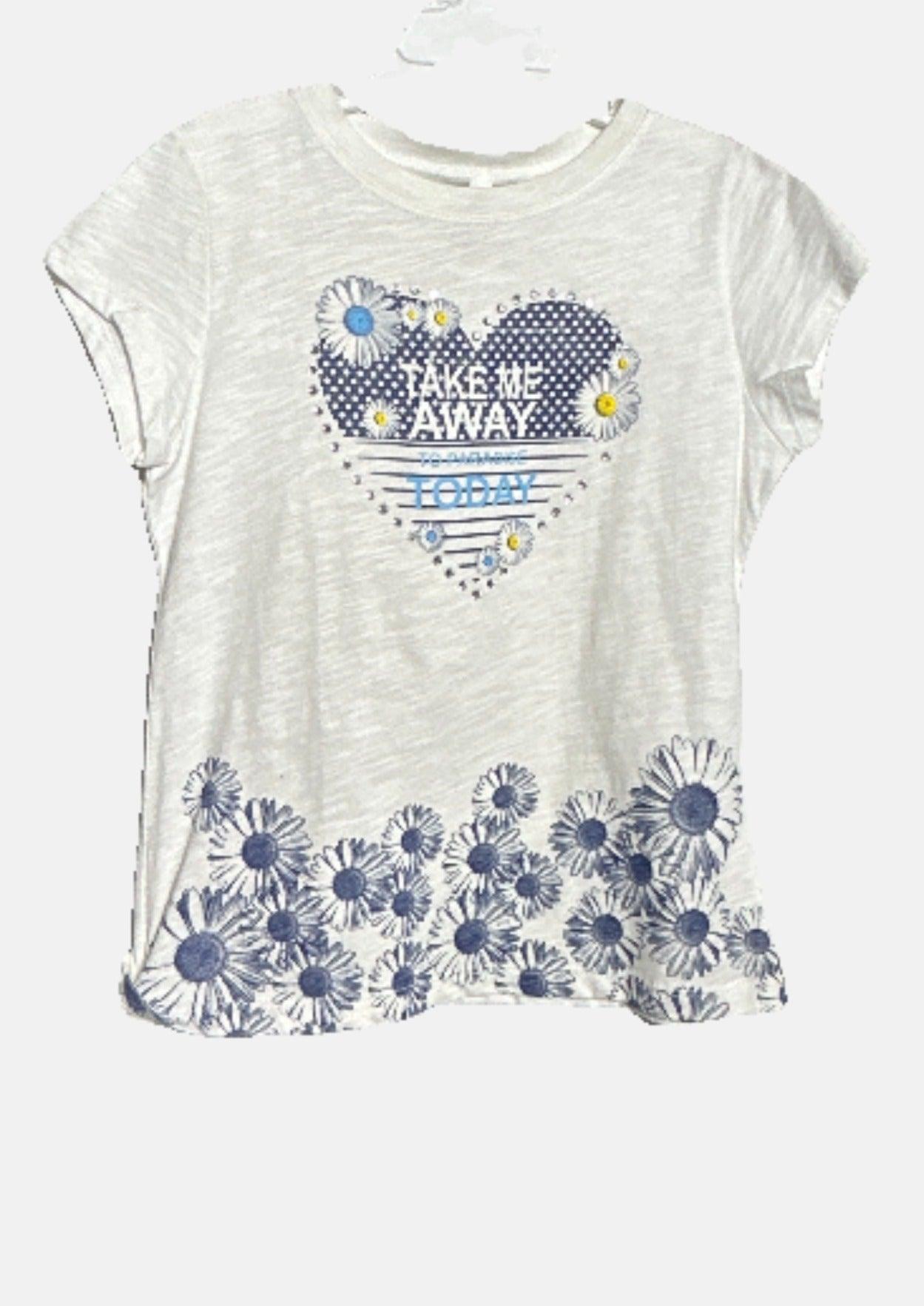 I CARE GIRLS T-SHIRTS IC 1638 WHITE BLUE FLOWER PRINTED BIMBA
