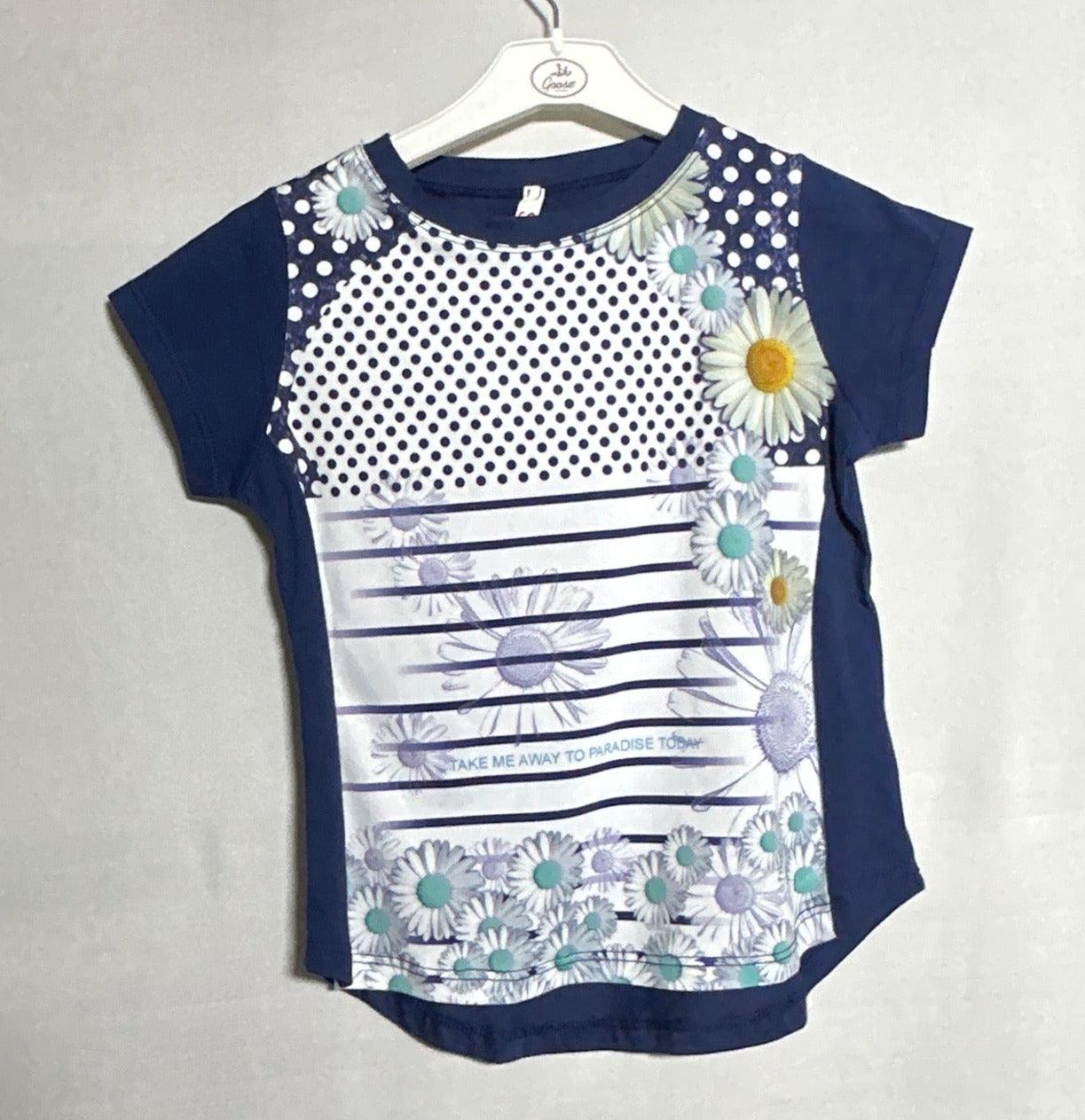 تي شيرت I CARE GIRL IC 1640 S/S أزرق أبيض-2