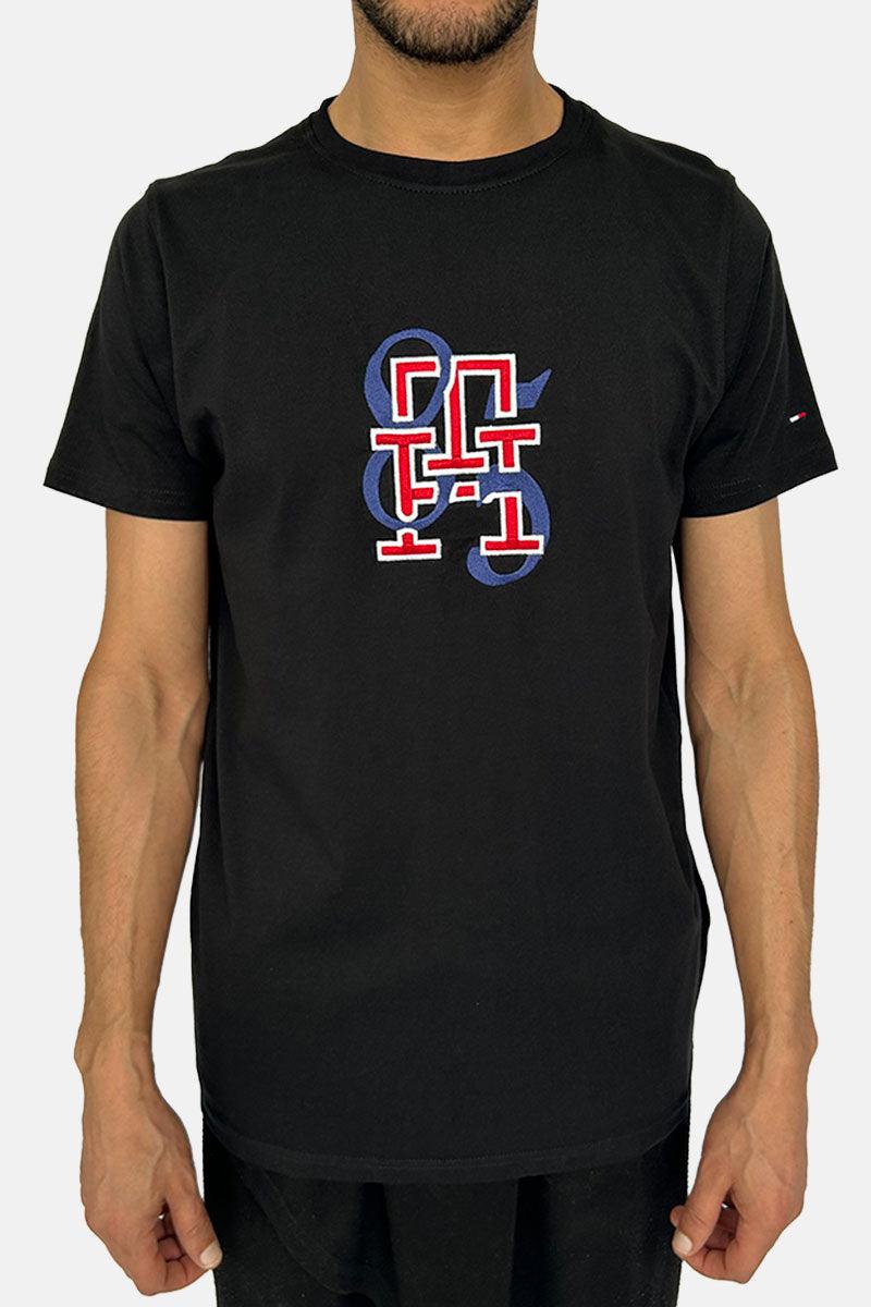 تي شيرت تومي هيلفيغر أسود بياقة دائرية مقاس SS