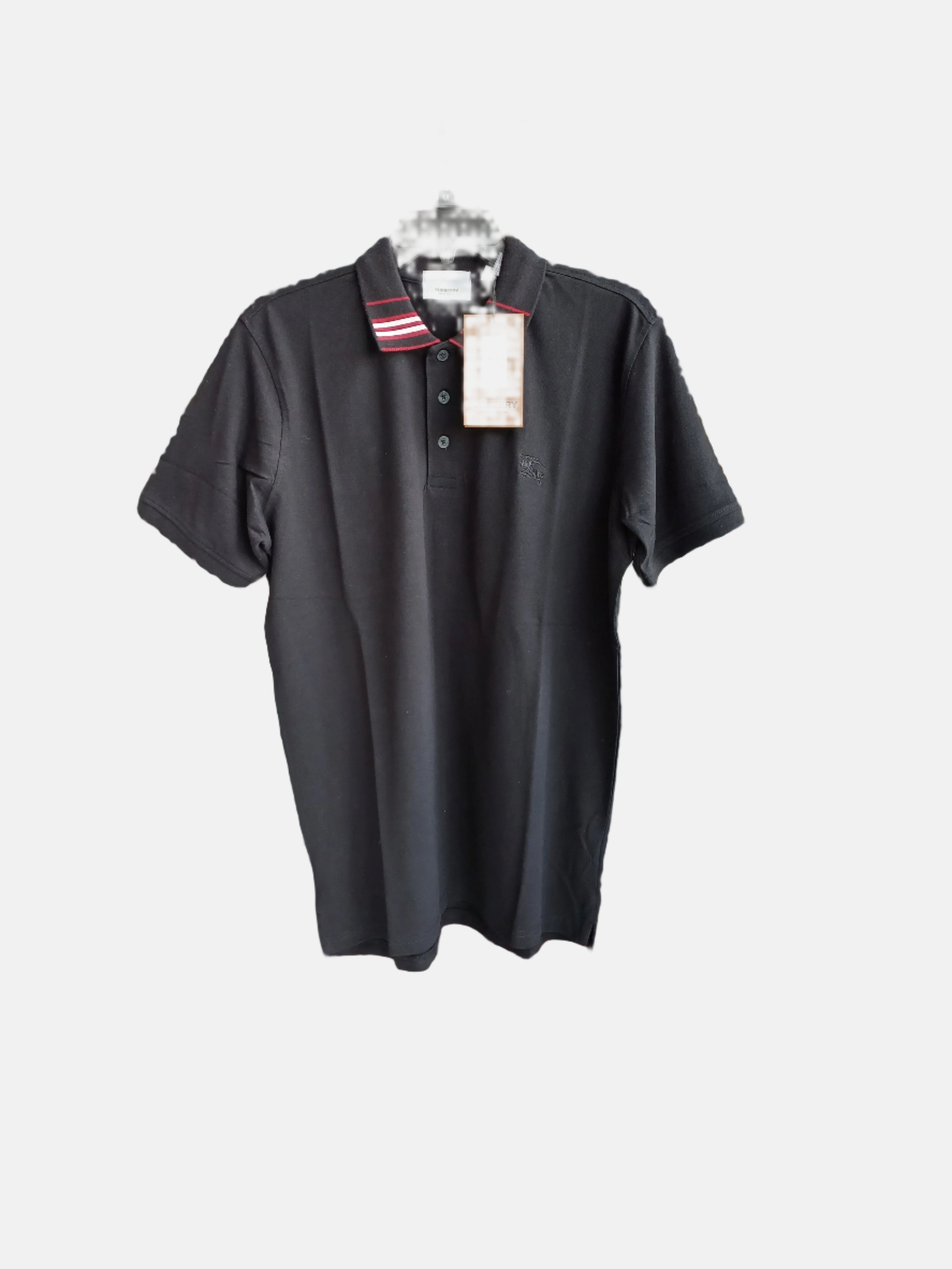 تي شيرت بولو رجالي بتصميم شريط أمامي وياقة بربري باللون الأسود