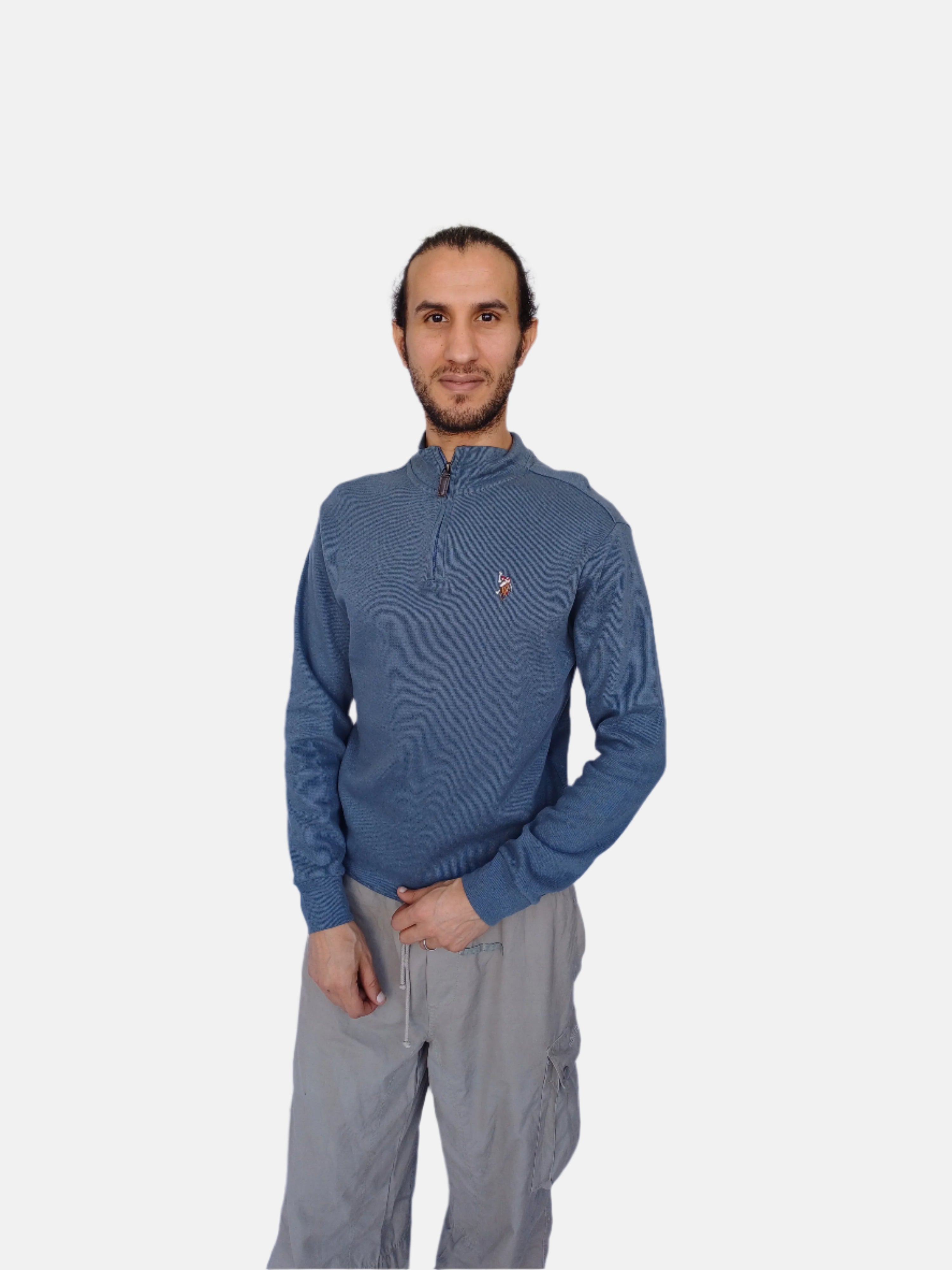 Blue U.S.Polo Assn. Mens Quarter Zip Funnel Neck Sweatshirt