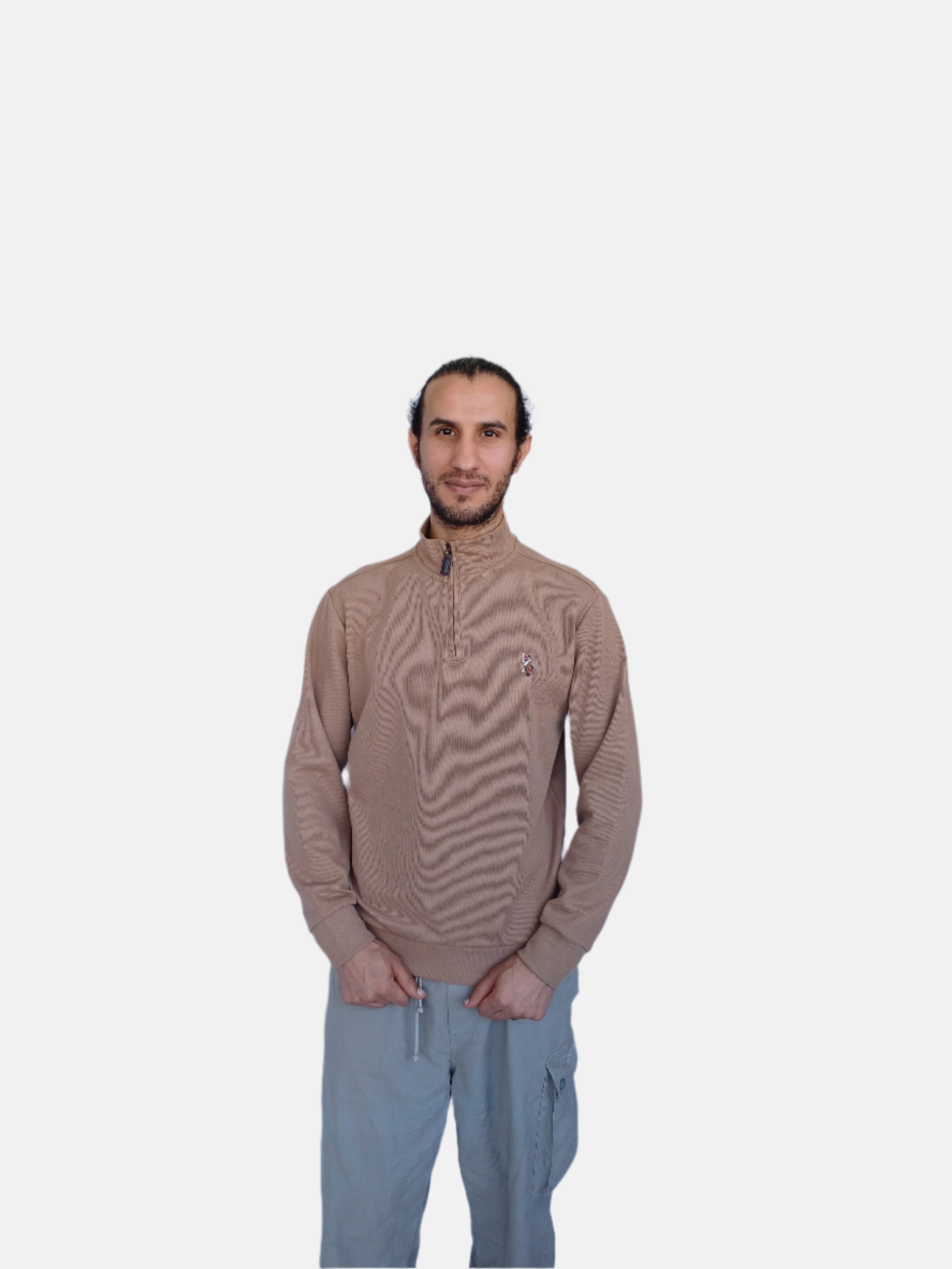 Brown U.S.Polo Assn. Mens Quarter Zip Funnel Neck Sweatshirt