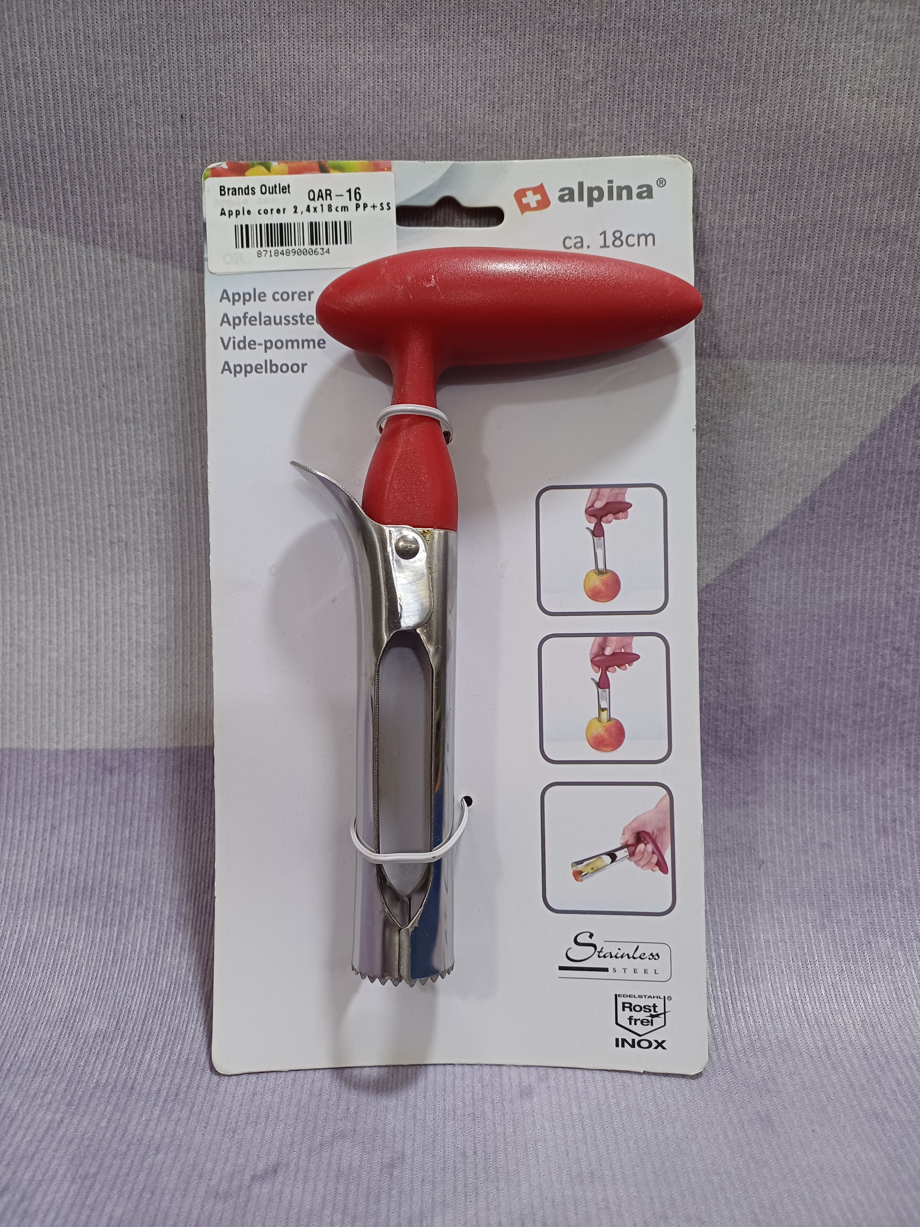 Apple corer 2,4x18cm PP+SS