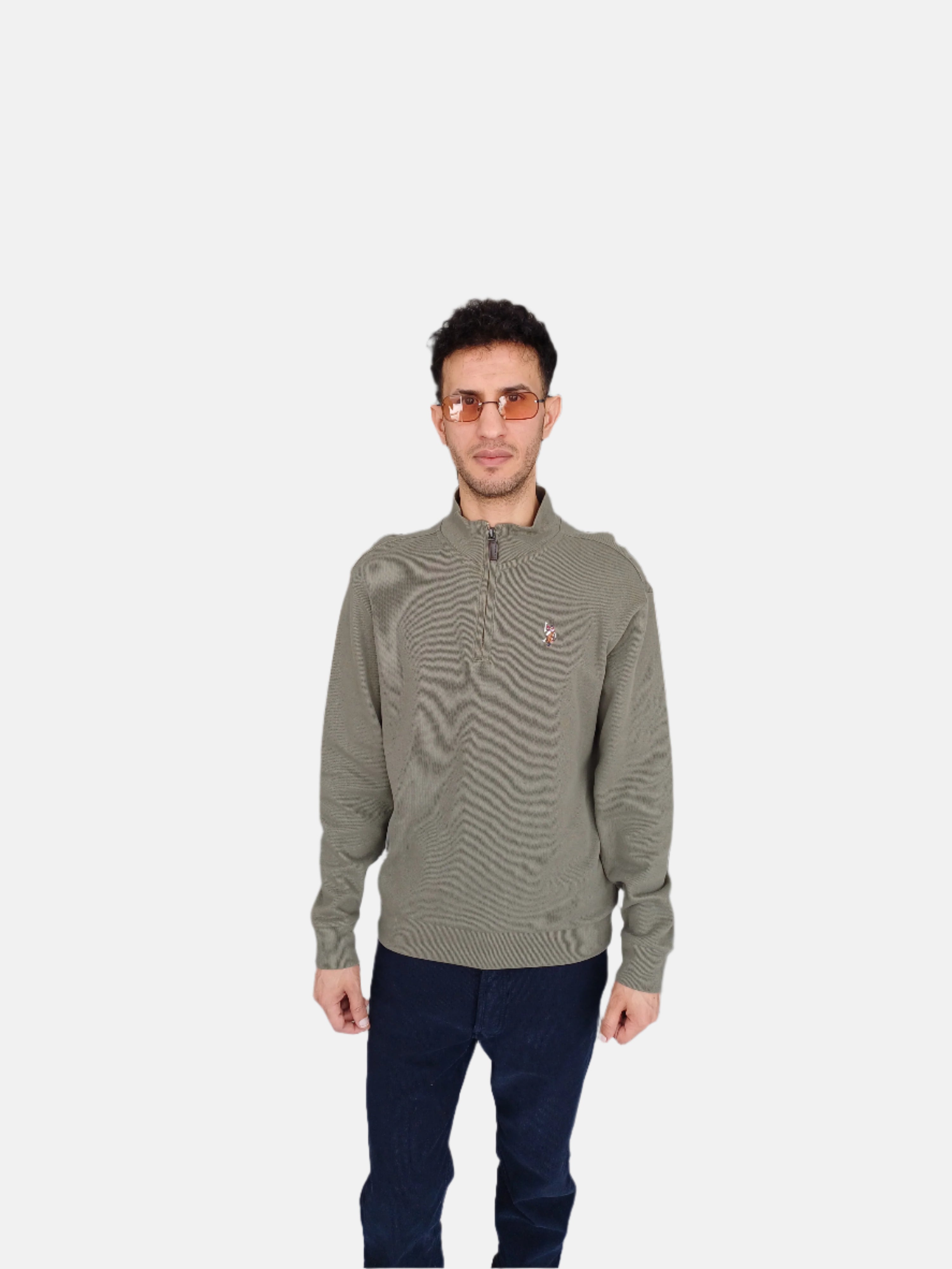 Green U.S.Polo Assn. Mens Quarter Zip Funnel Neck Sweatshirt