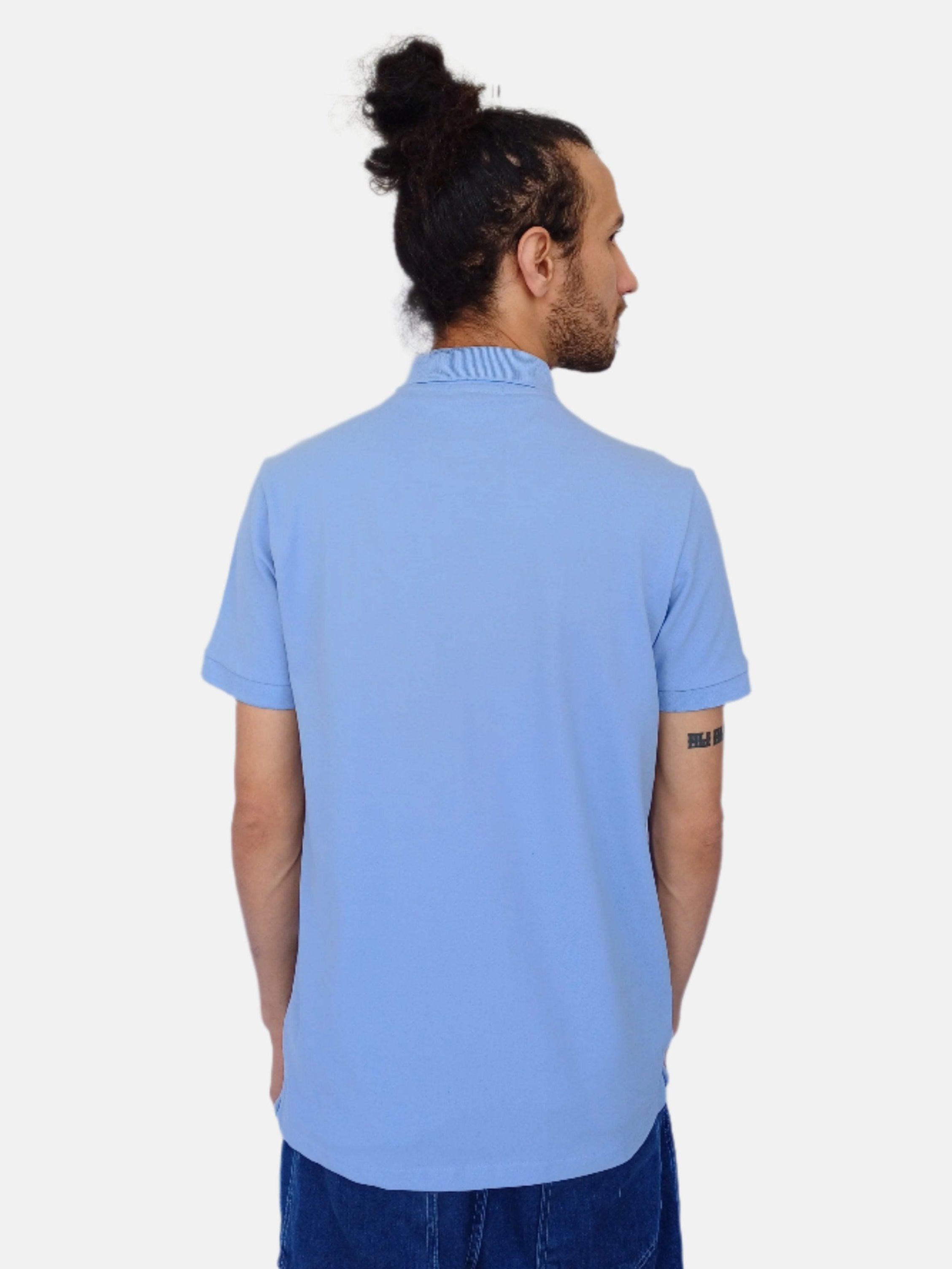 تي شيرت بولو رجالي سادة من رالف لورين باللون الأزرق السماوي بقصة ضيقة صغيرة