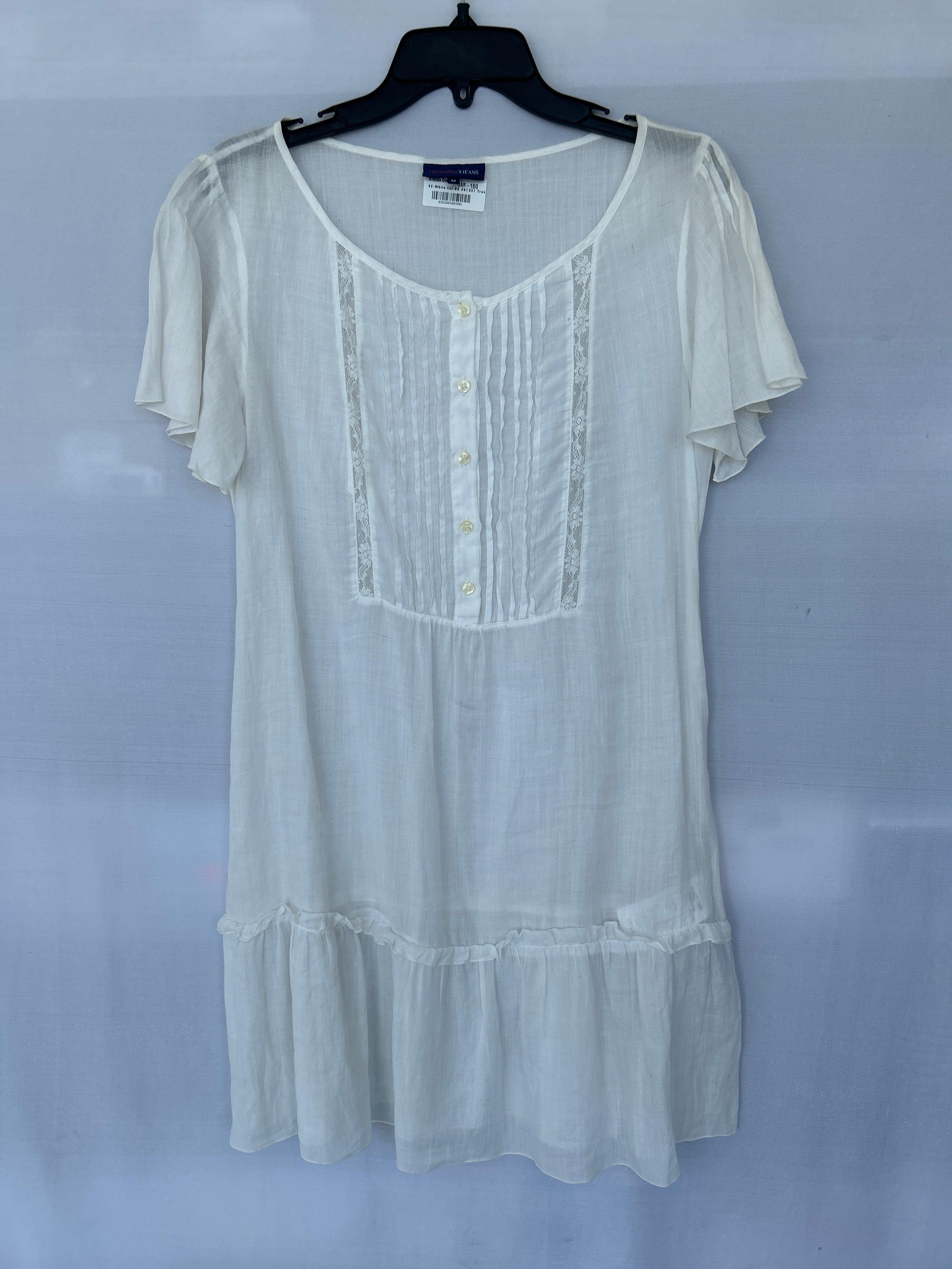 فستان نسائي قصير الأكمام من Trussardi 561321 باللون الأبيض Col-02