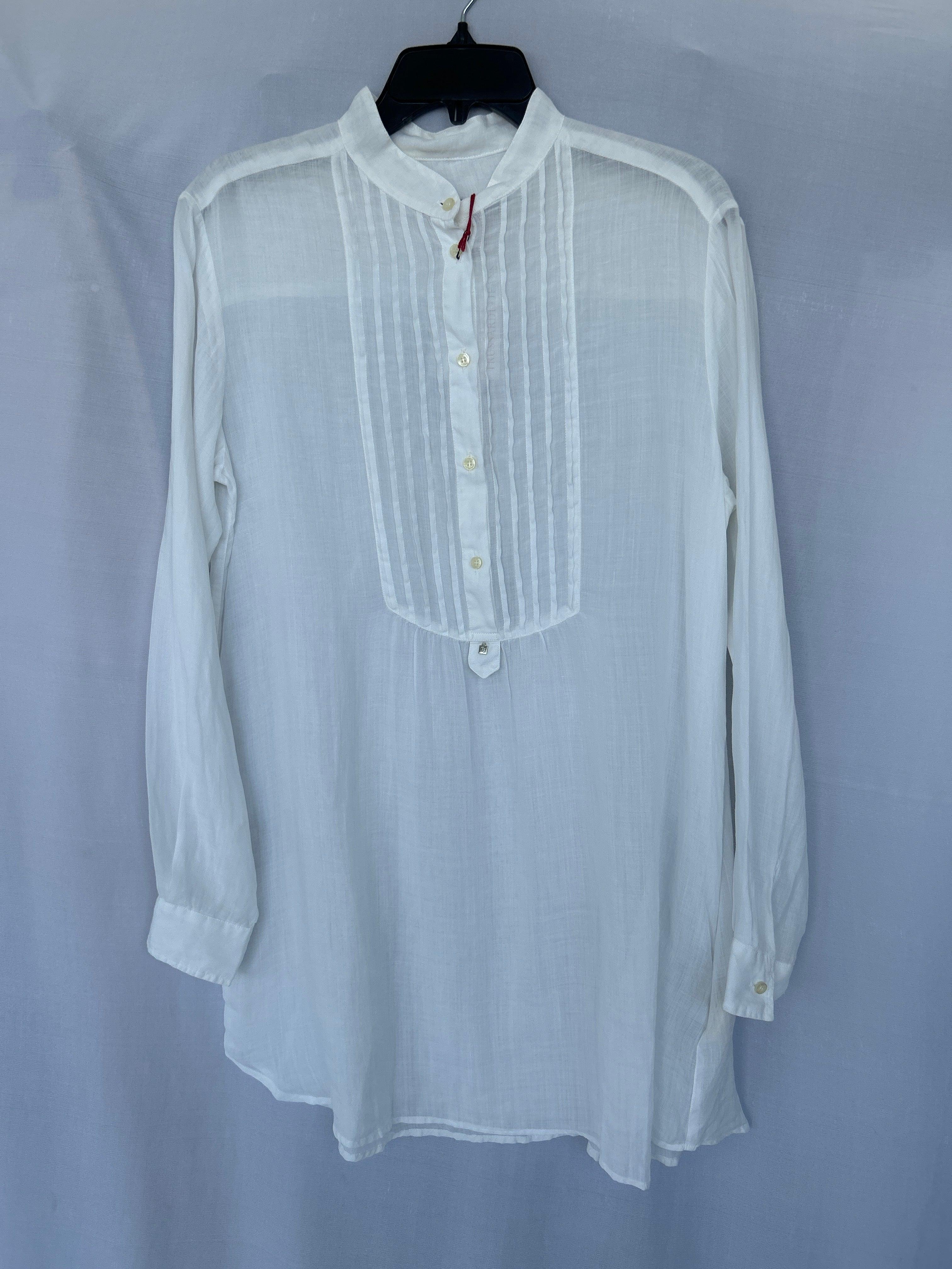 بلوزة قميص من الكتان بأكمام طويلة للنساء من Trussardi باللون الأبيض Col-01 564324