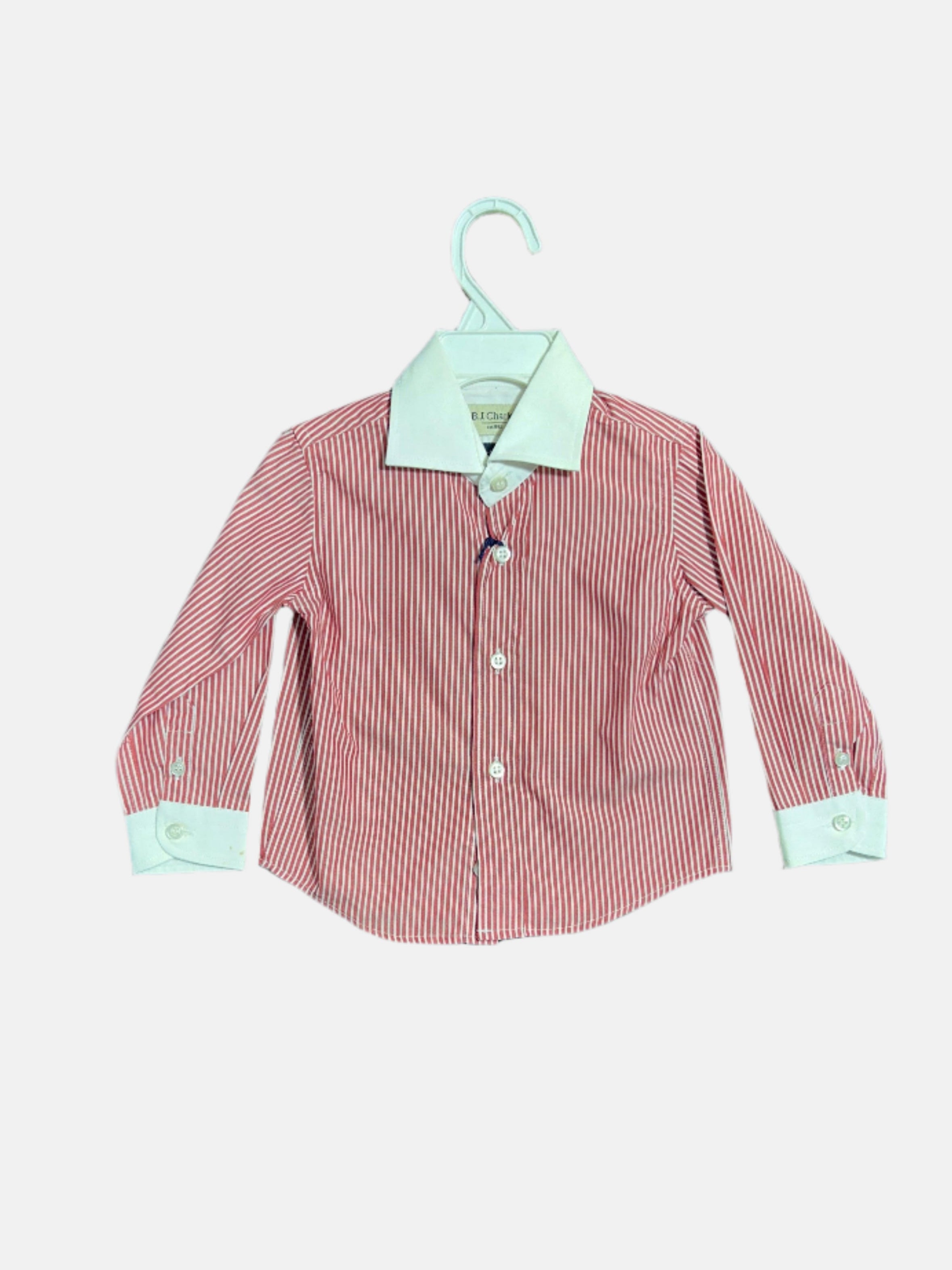 BJ CHARLES BOY SHIRT 12M RED WHITE STRIPE