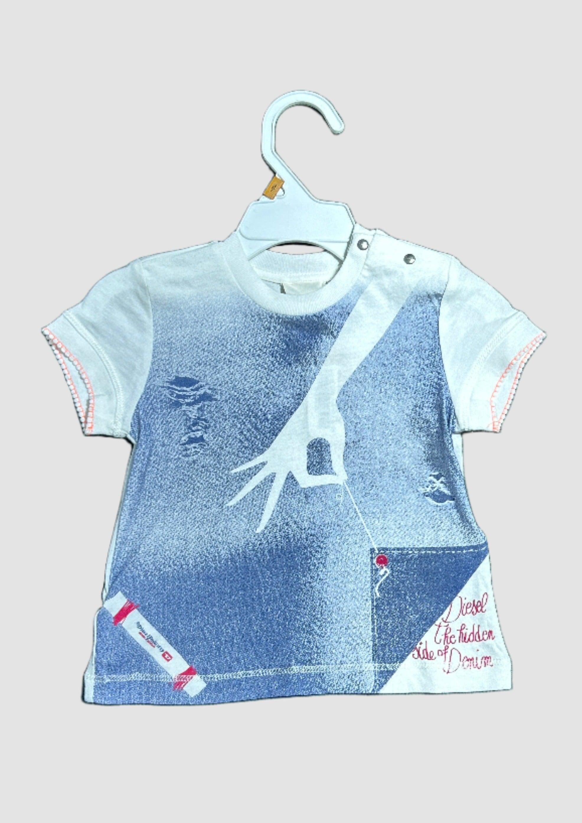 DIESEL KIDS T-SHIRT R/N 6M WHITE BLUE