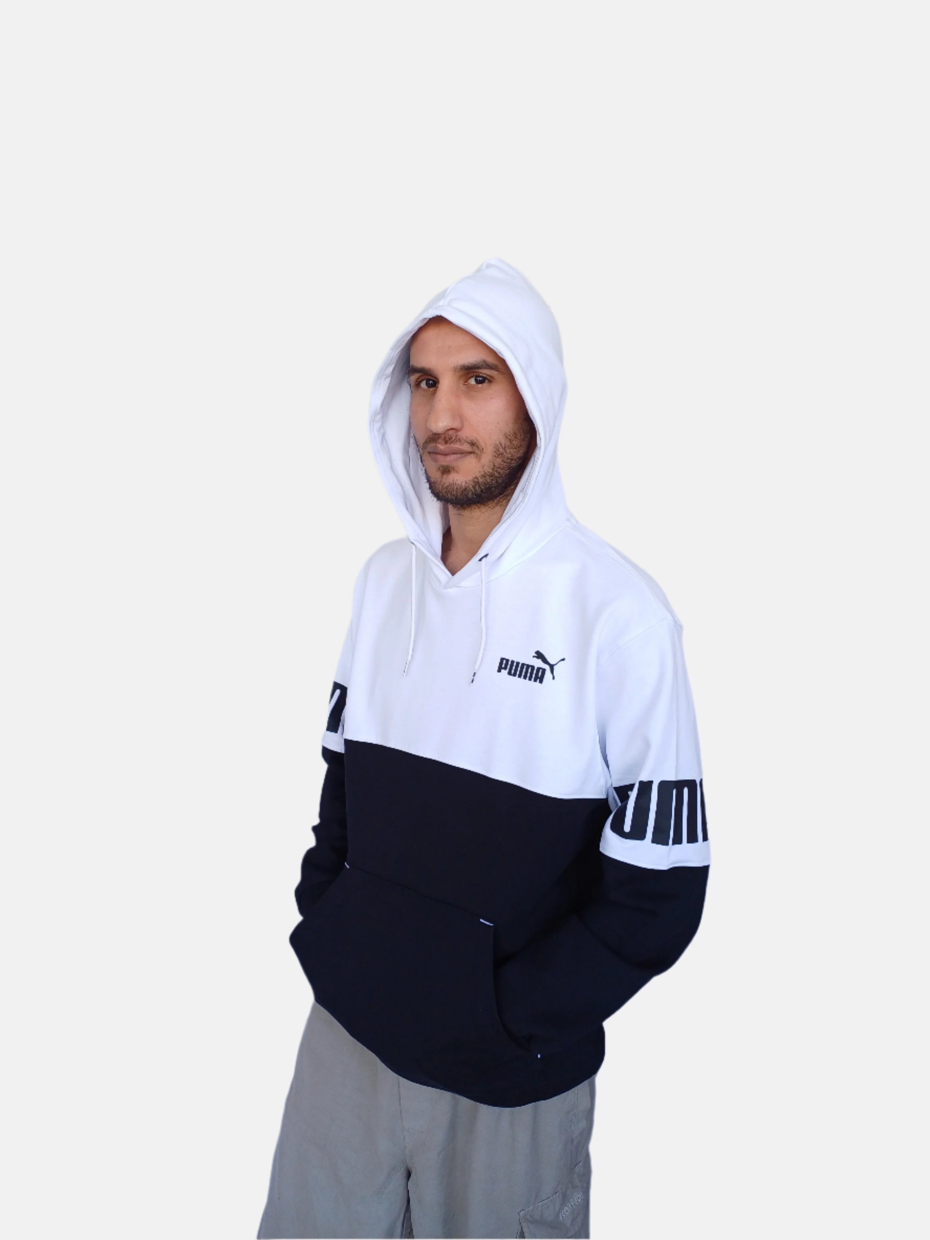 White Black Puma Men Power ColorBlock Hoodie Sweatshirt