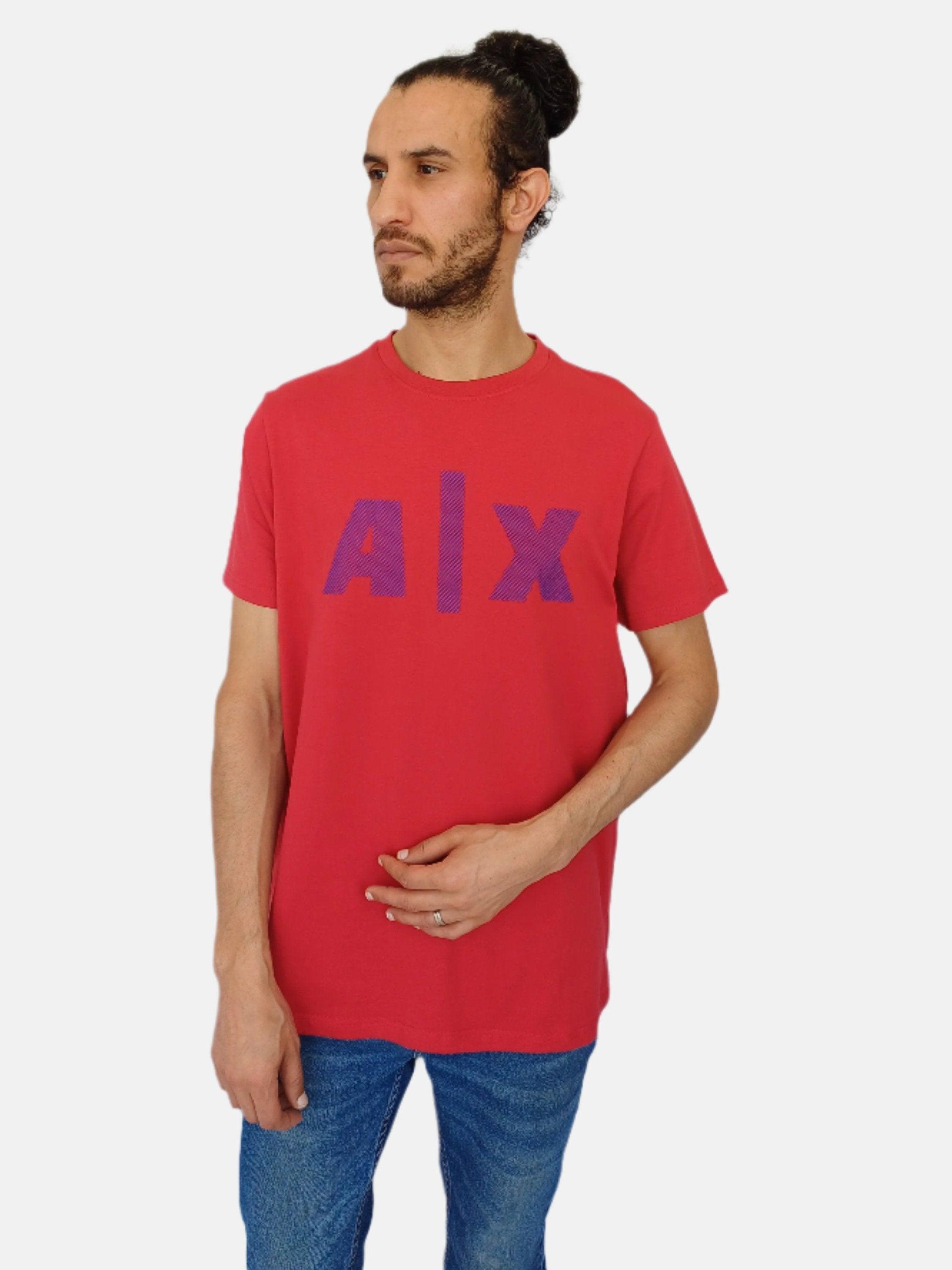Red AX Purple Printed Armani Exchange Round Neck T-shirt