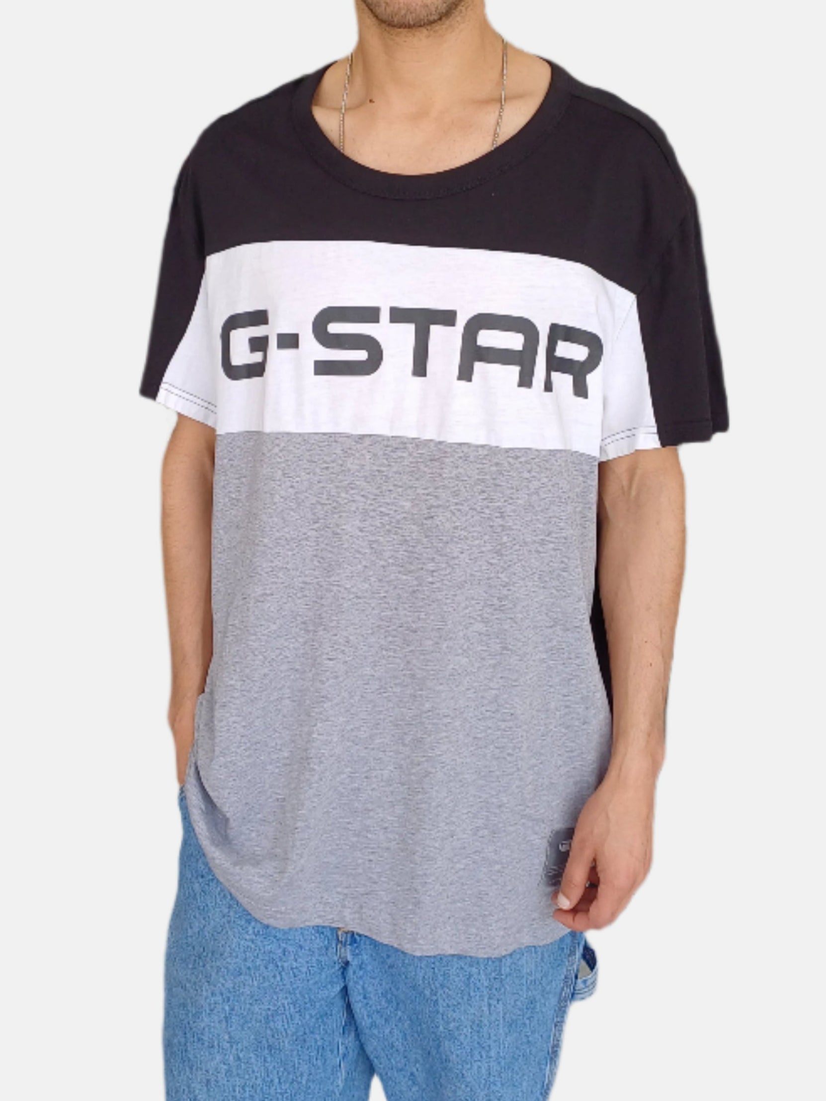 Raw Round Neck T-Shirts Grey Black