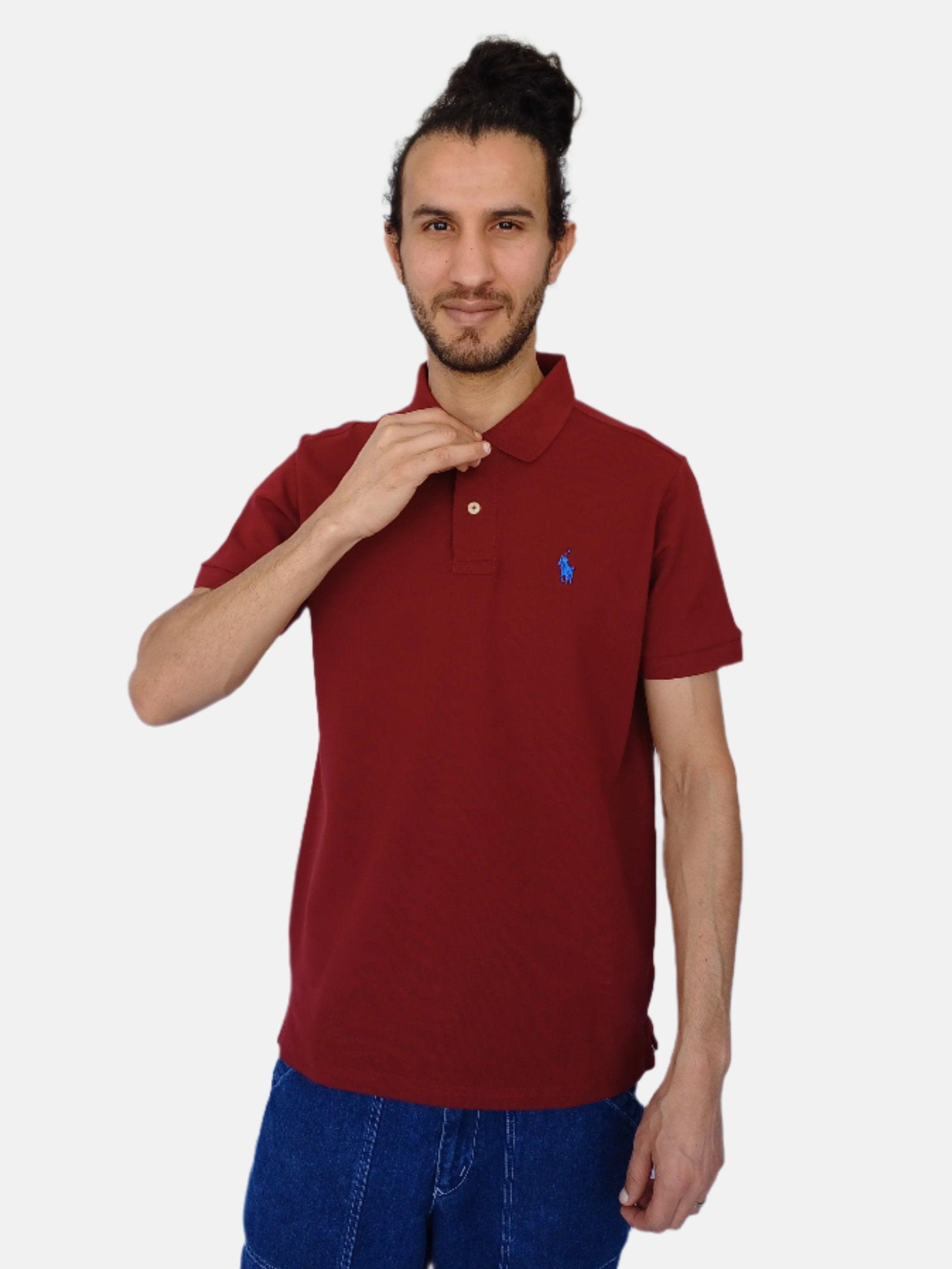 Maroon Ralph Lauren Men Plain Polo T-shirt Small Pony Slim Fit